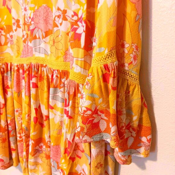 Torrid Yellow Floral Babydoll Blouse 3/4 Ruffle Sleeves Lace Trim Sz 14/16 - Picture 10 of 14